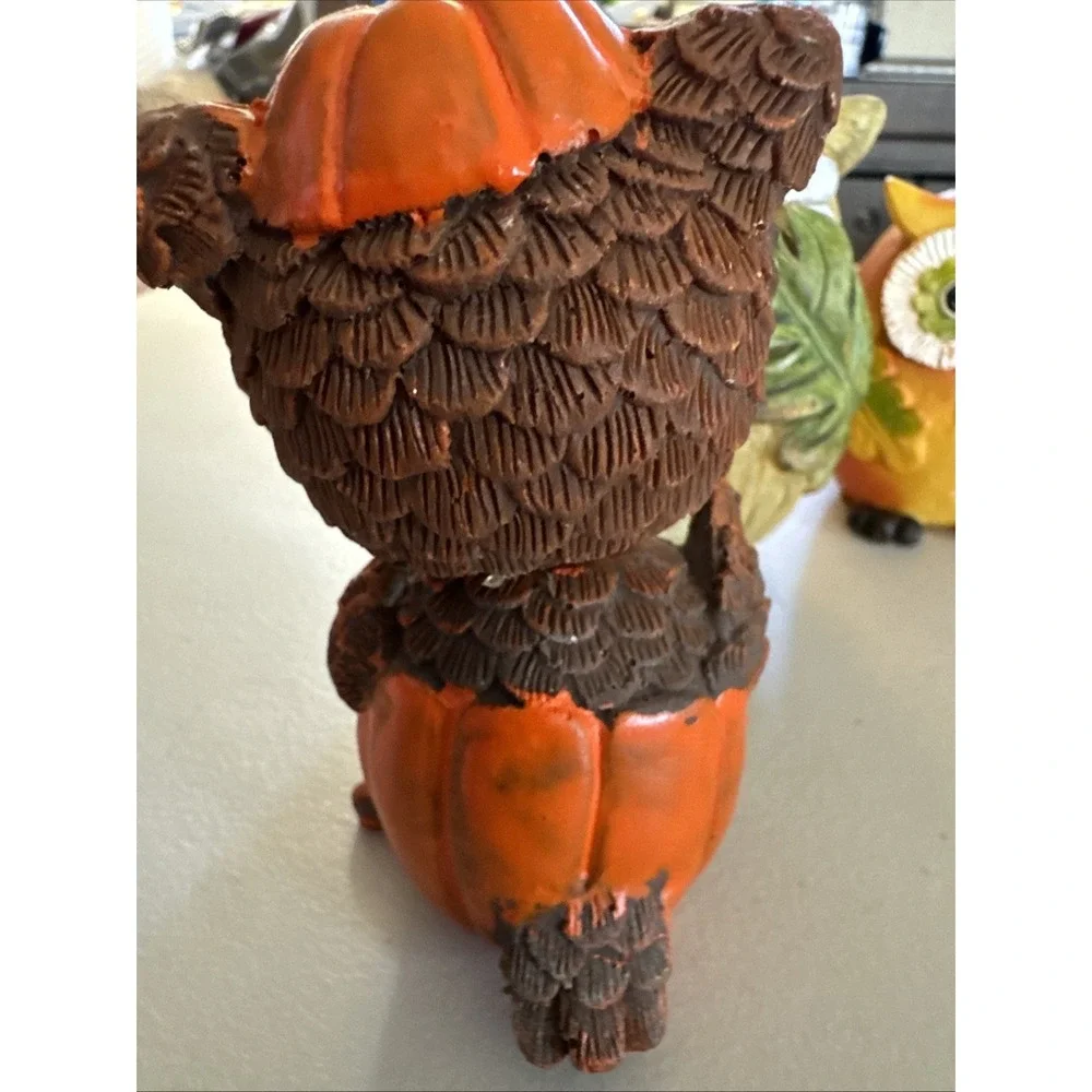 Owl Bobble Head Pumpkin Figurine + 2 Decoration Thanksgiving Fall Decor
